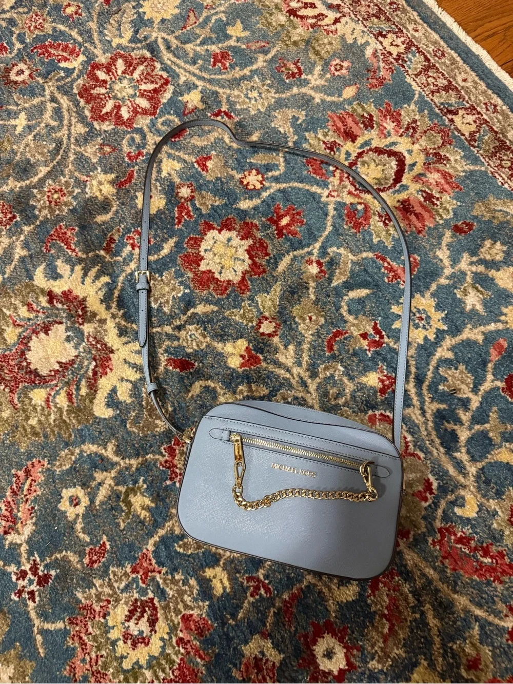 Michael Kors Powder Blue Crossbody with Gold Chain Accent